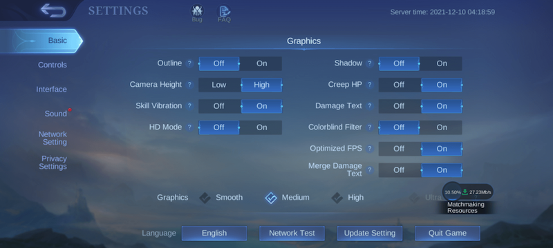 Mobile Legends: Bang Bang settings on realme narzo 50i