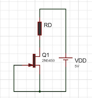 circuit diagram of gate shorted JFET with drain resistor