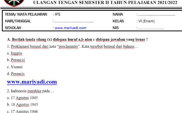 soal ips kelas 6 semester 2 dan kunci jawaban