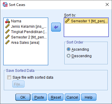 Gambar Kotak dialog sort cases SPSS