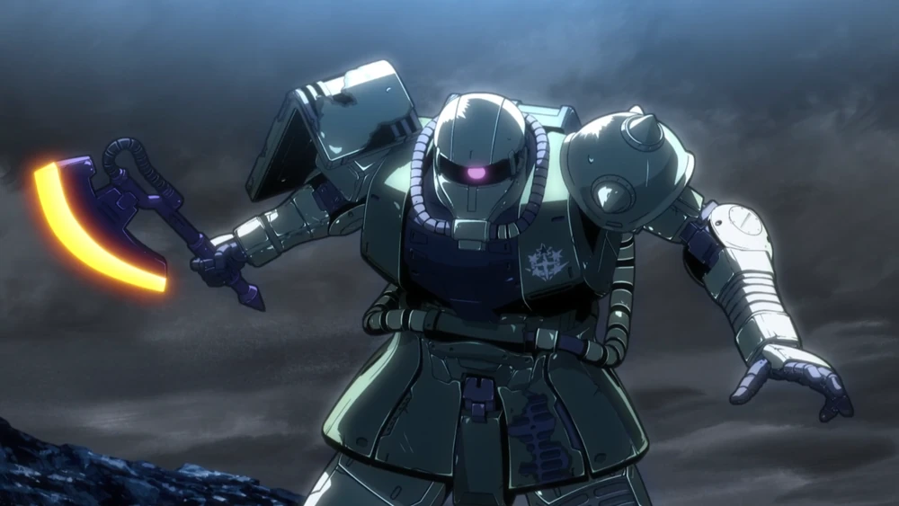 “Zaku de Doan en pose de batalla en Mobile Suit Gundam: Cucuruz Doan’s Island”