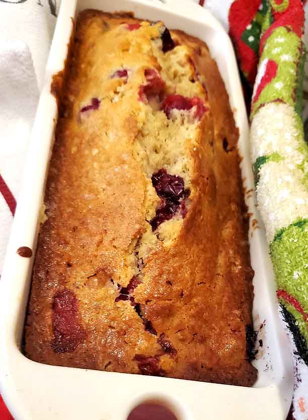 this is a full loaf moist cranberry orange bread cooling