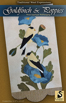 Goldfnch & Poppies Wool Applique Wallhanging 8 1/2" x 15"