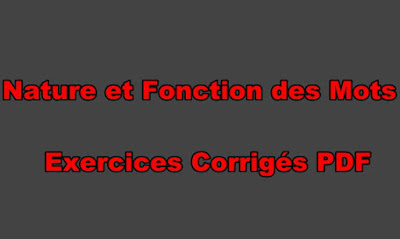 Nature et Fonction des Mots Exercices Corrigés PDF
