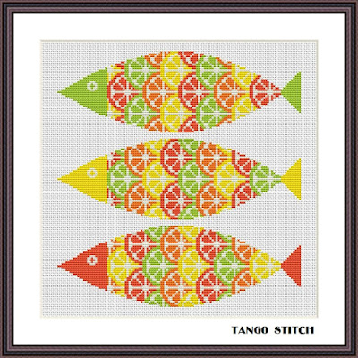 Citrus fish easy embroidery ornaments cross stitch pattern