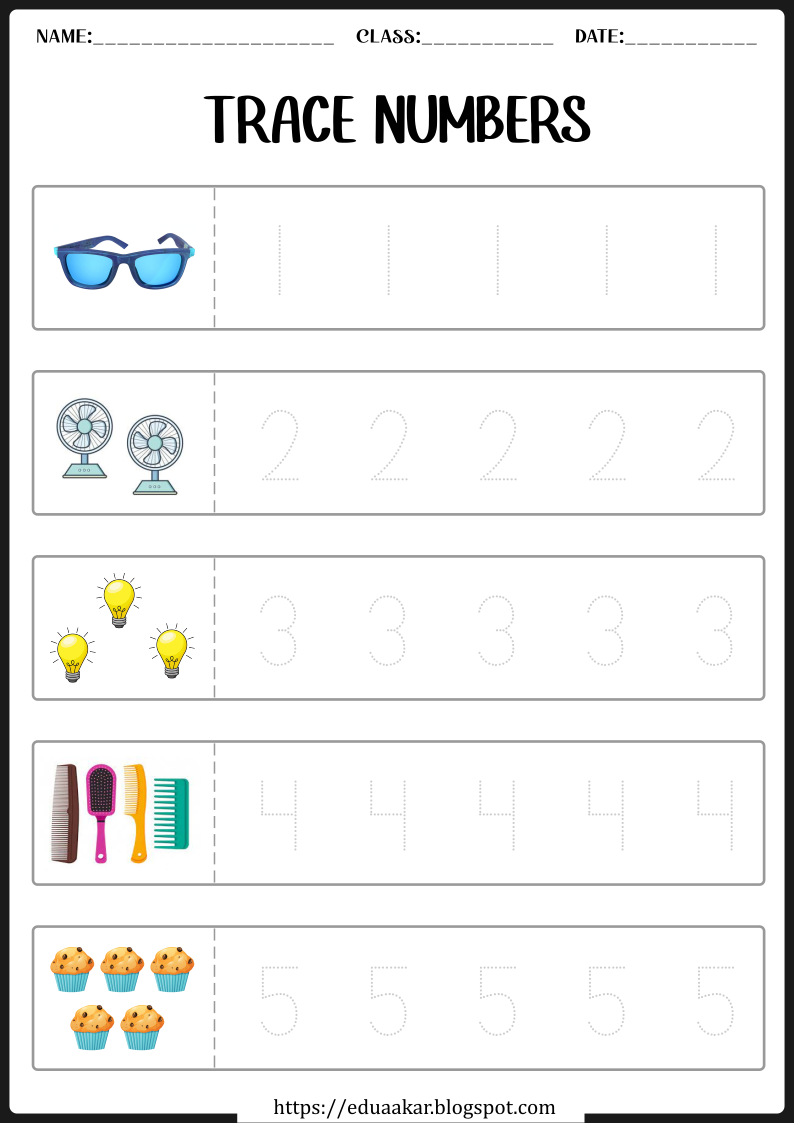 1-5 Number Tracing Worksheet