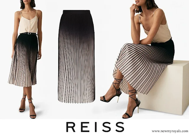 Queen Letizia wore Reiss Marlie Contrast Pleat Midi Skirt