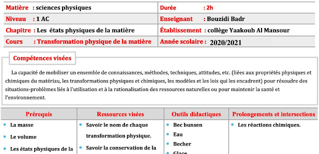 Fiche pédagogique : Transformation physiques de la matière (www.maphsyik.com)