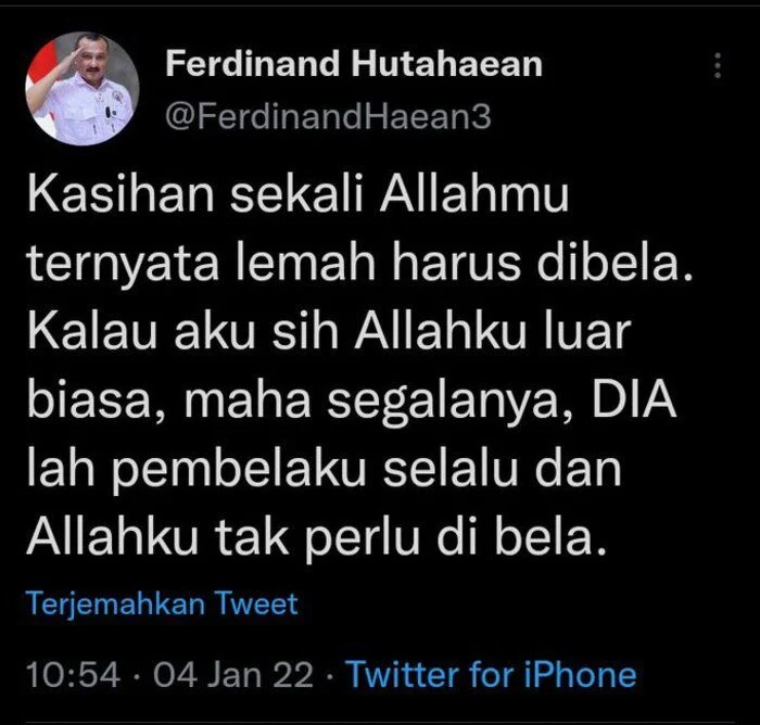 LBH Pelita Umat: Ferdinand Itu Non-Muslim, Cuitan Allahmu Lemah Jelas Hina Agama Lain