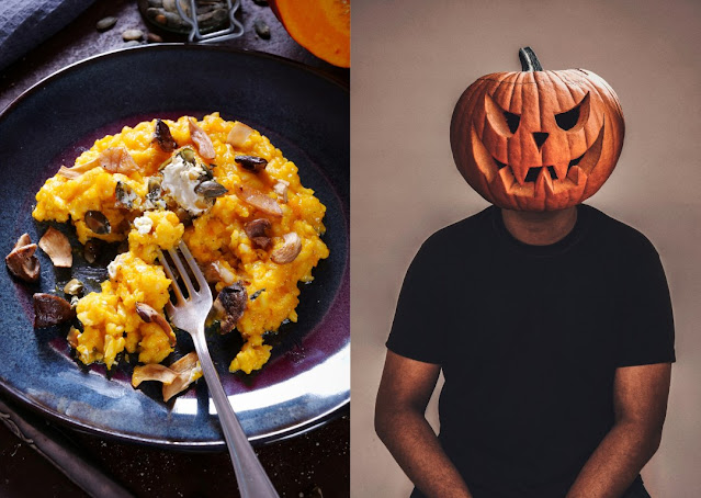 Kürbisrisotto mit Pilzvariation und Ziegenfrischkäse-Bällchen im Kürbiskernmantel