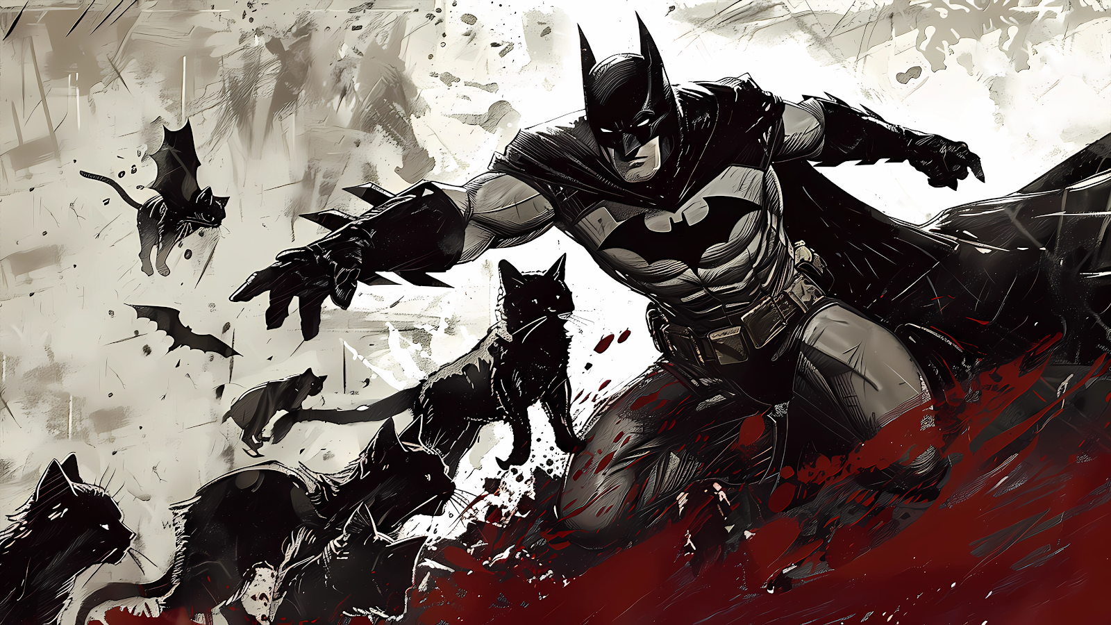 cool batman illustration. Batman fighting bat cats. wallpaper 4k for pc desktop laptop