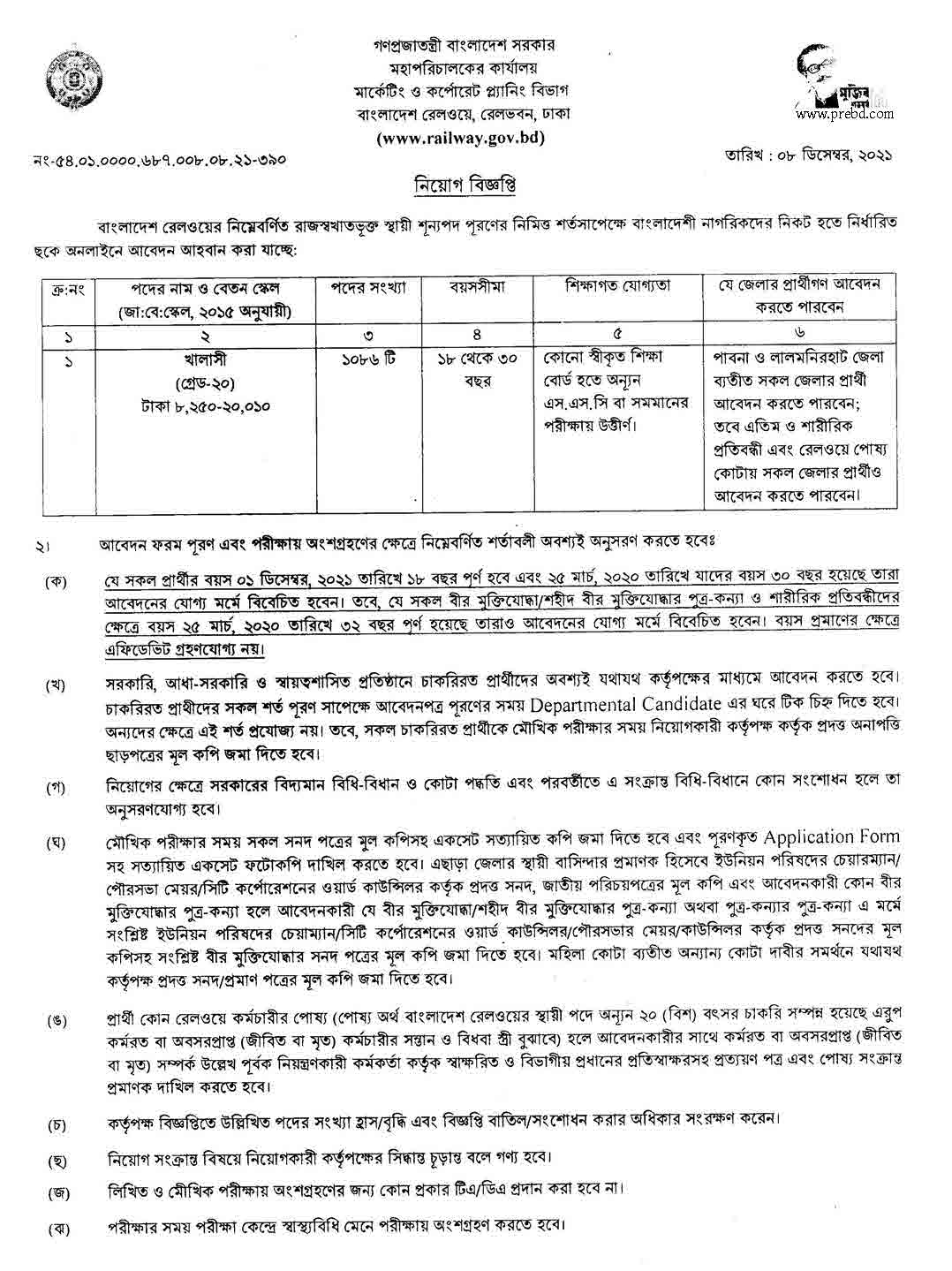 Bangladesh Railway govt Job Circular 2021- br.teletalk.com.bd Apply online