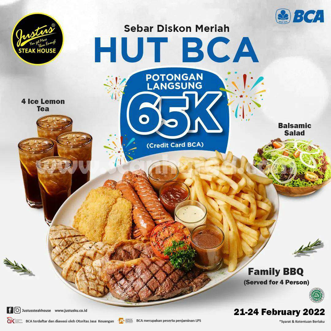 Promo JUSTUS STEAK HOUSE HUT BCA 65 - DISKON Rp. 65.000