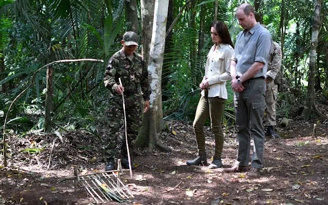 Kate Middleton wore khaki trousers from Dutch brand G-Star RAW, and white t-shirt by John Lewis, and white trainers by Superga