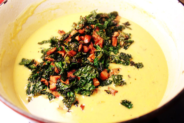 Beer Cheese Soup with Kale and Sausage