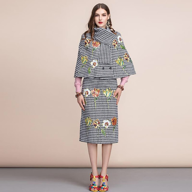 Woolen tweed with appliqué skirt and cape #coordset
