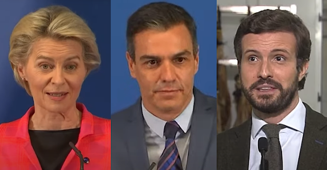 Von der Leyen, Sánchez y Casado