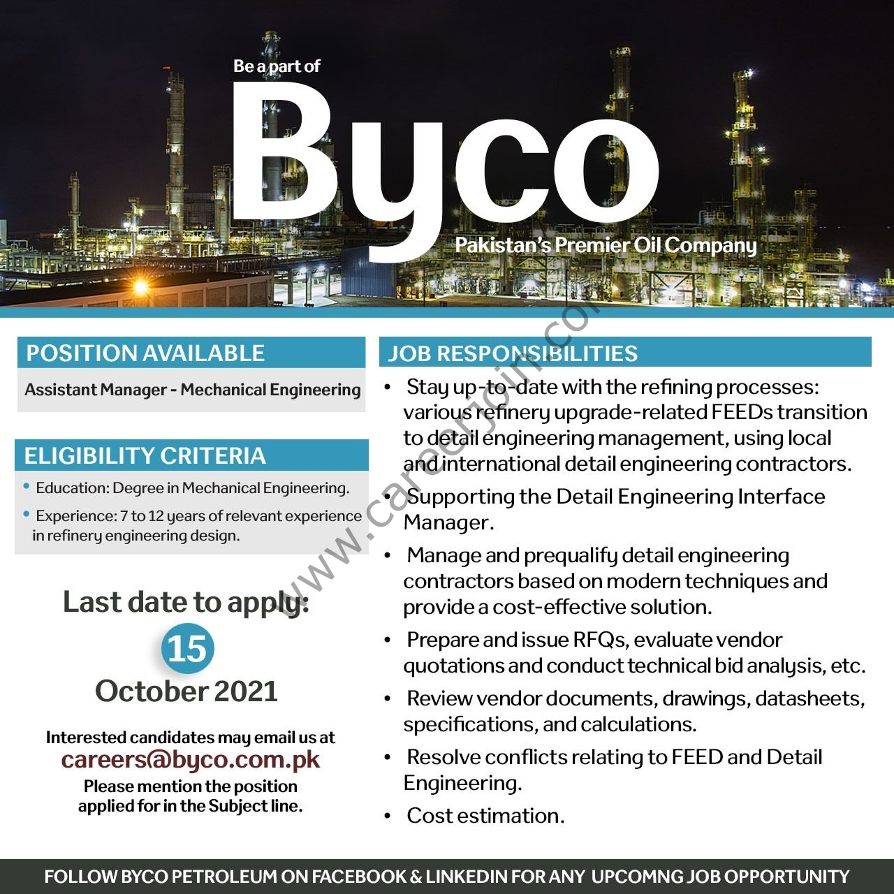 Byco Petroleum Pakistan Ltd Jobs October 2021