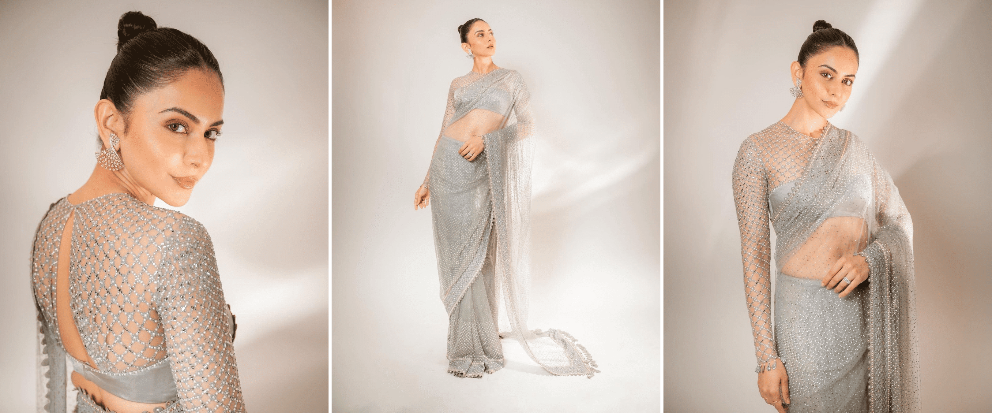 Rakul Preet Singh's Sparkling Sequin Silver Saree Look