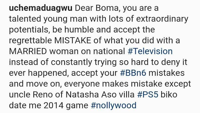 You go soon chop slap- Tega slams Uche Maduagwu Over his post on Boma