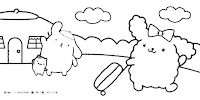 Pompompurin and Muffin say goodbye to Macaroon coloring page