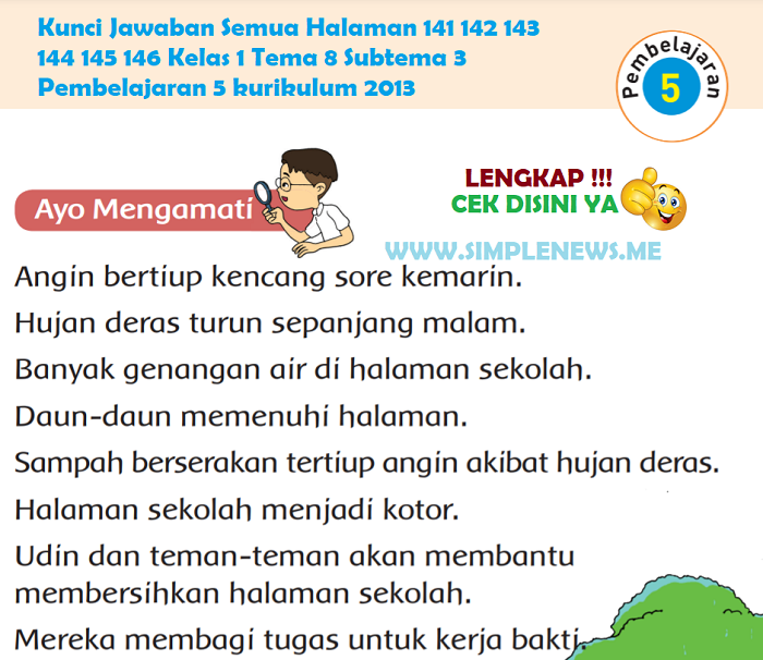 Kunci Jawaban Semua Halaman 141 142 143 144 145 146 Kelas 1 Tema 8 Subtema 3 Pembelajaran 5 kurikulum 2013 www.simplenews.me