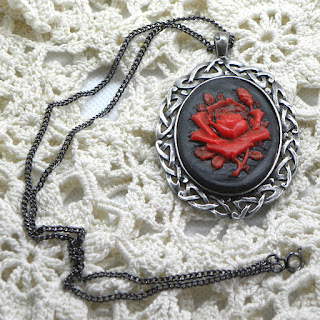 Blood red rose cameo necklace by Gothic White Witch