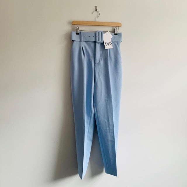 Zara high waisted powder blue tailored trousers review