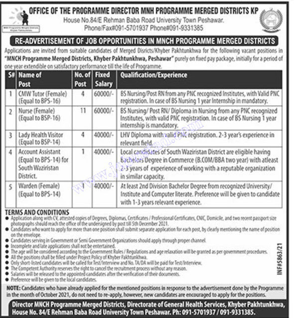 Job in KPK Health Department Advertisement 2021 Application Form