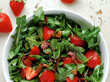 White Balsamic Strawberry Salad with Crumbled Bacon Recipe