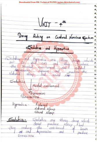 Unit-4 Drugs acting on Central Nervous System Handwritten Medicinal Chemistry 4th Semester B.Pharmacy ,BP402T Medicinal Chemistry I,BPharmacy,Handwritten Notes,Medicinal Chemistry,Important Exam Notes,BPharm 4th Semester,