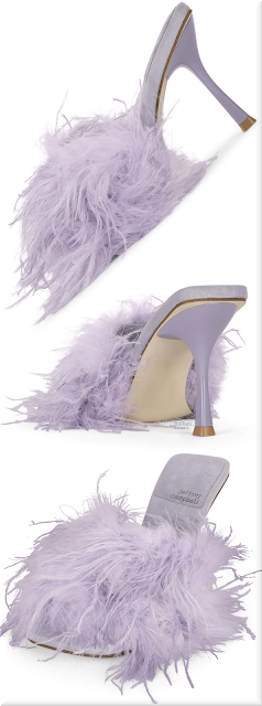 ♦Jeffrey Campbell Chauffeur purple square toe heeled mule with Turkey feathers #jeffreycampbell #shoes #pantone #2022 #purple #brilliantluxury