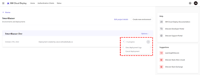 Sitecore XM Cloud deploy in progress