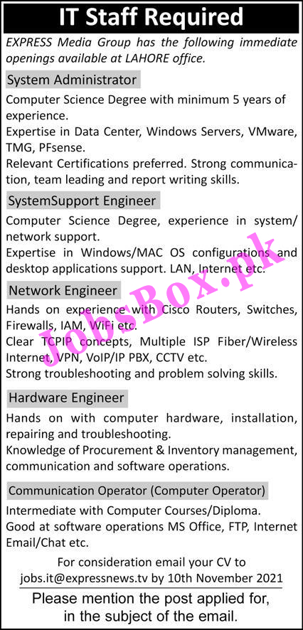 HOW TO APPLY FOR EXPRESS MEDIA GROUP JOBS 2021 – IT STAFF JOBS IN LAHORE?