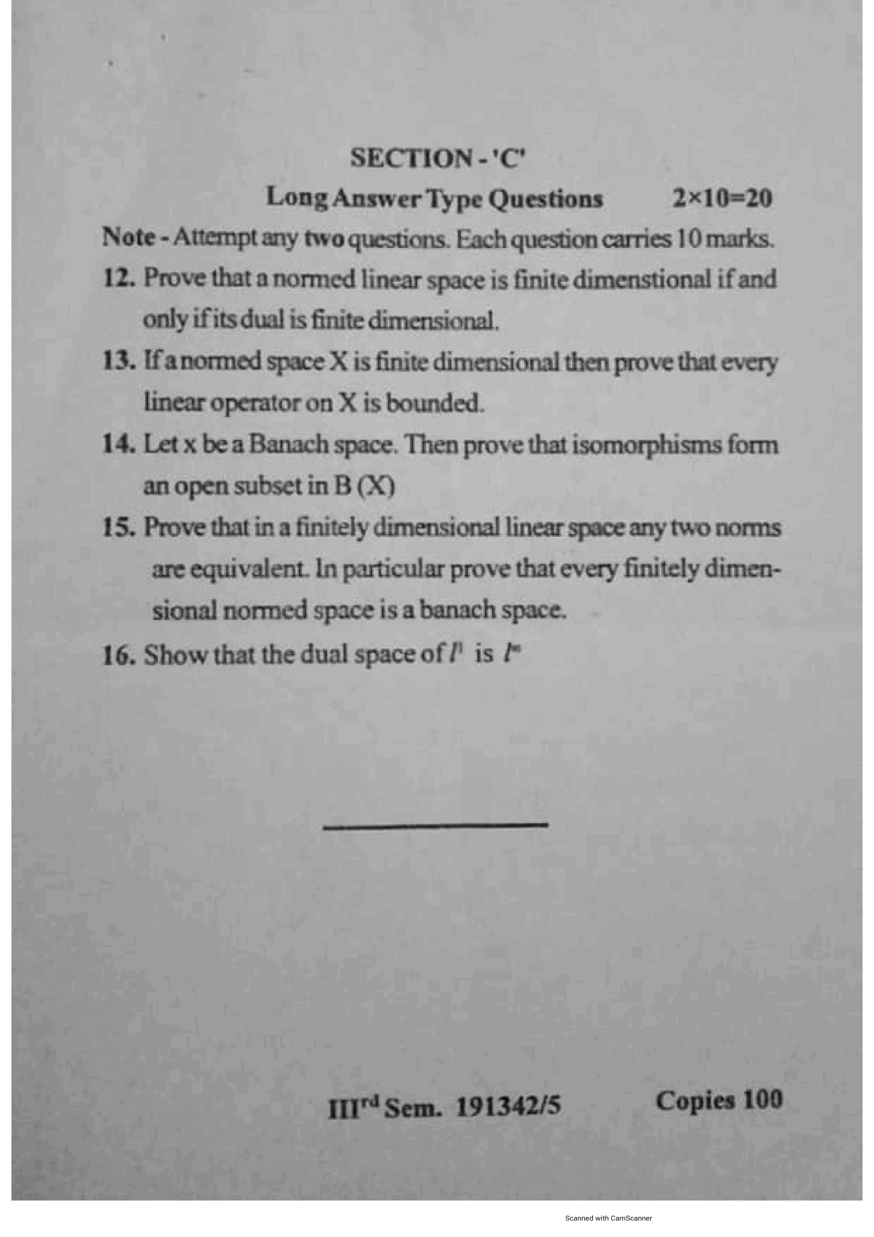 Mathematics M.Sc - IIIrd Sem Previous Question Papers Subject - Functional Anaysis