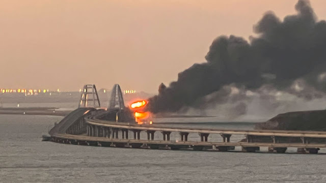 A massive explosion cripples portions of the Crimea-Russia bridge, dealing a setback to Putin's military effort.