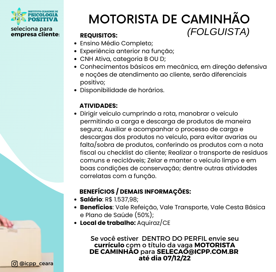 MOTORISTA DE CAMINHÃO FOLGUISTA