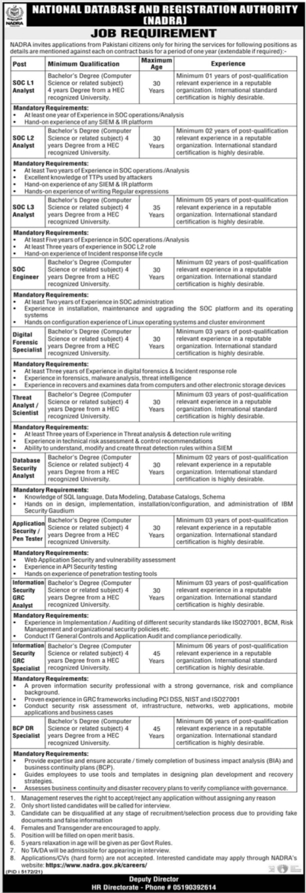 National Database & Registration Authority NADRA Jobs 2022