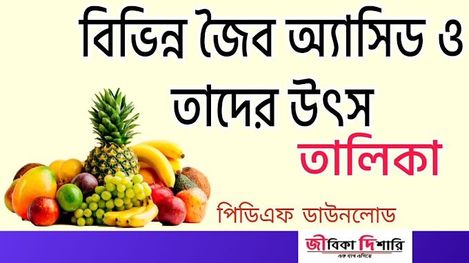 বিভিন্ন জৈব অ্যাসিড ও তাদের উৎস তালিকা | List Of Different Organic Acids And Sources PDF