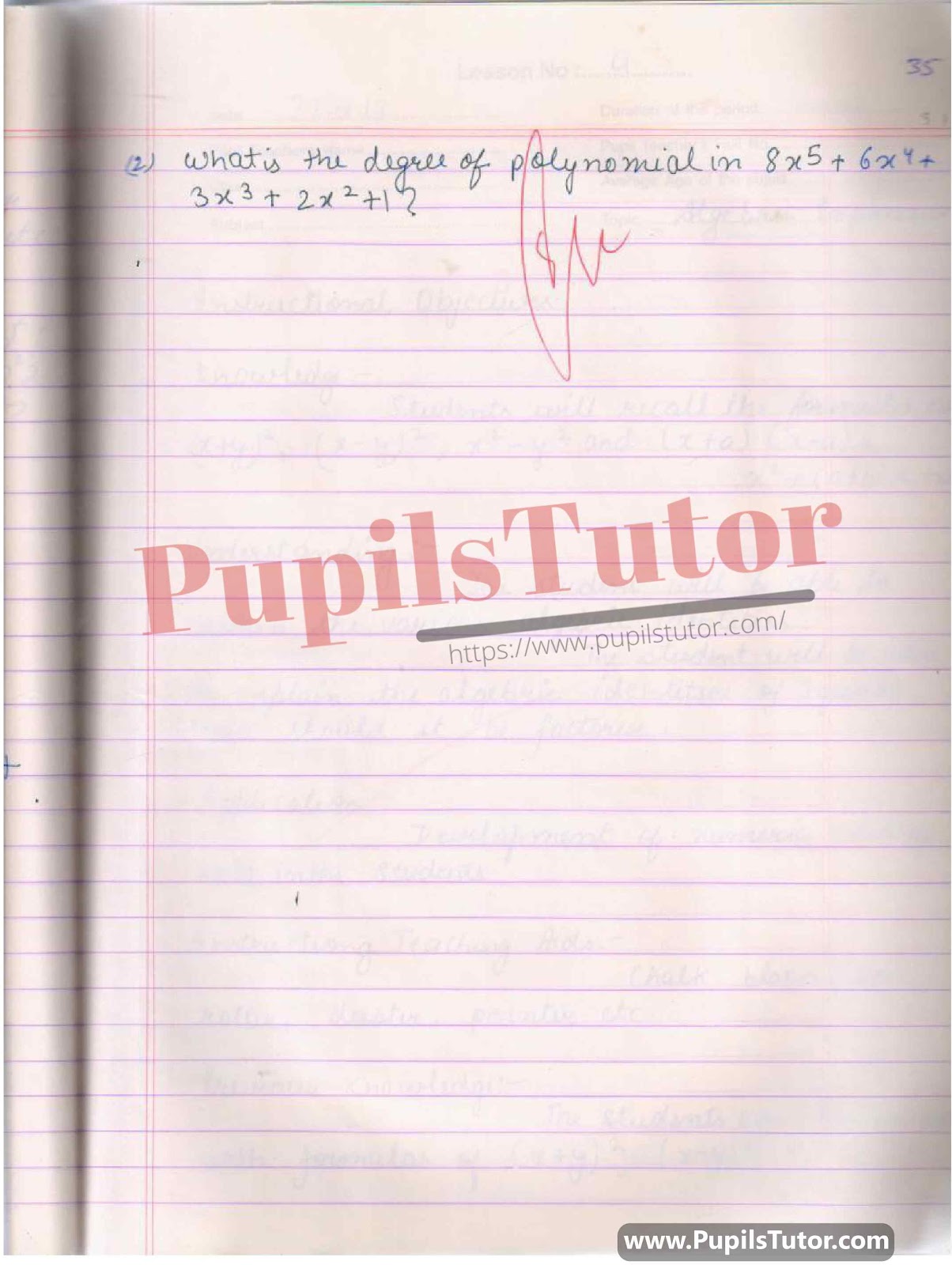 Lesson Plan On Polynomials For Class 8 To 10th.  – [Page And Pic Number 5] – https://www.pupilstutor.com/