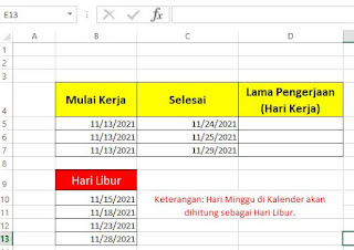 Cara Menghitung Hari Kerja Tidak Termasuk Hari Libur di Excel