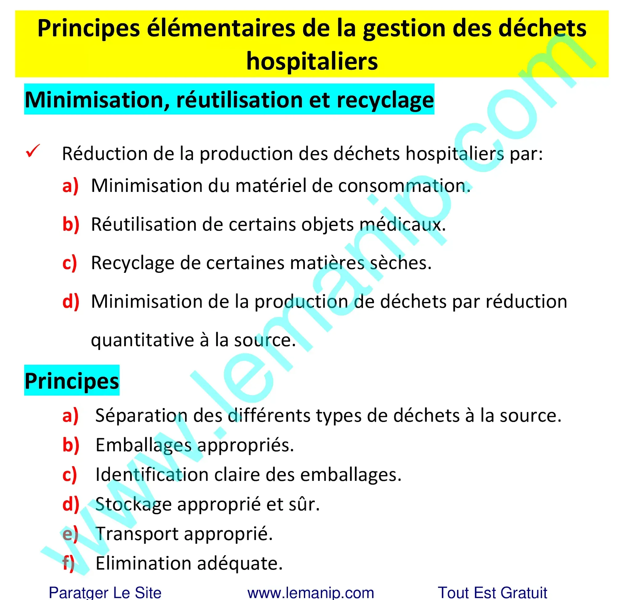 Principes élémentaires de la gestion des déchets hospitaliers