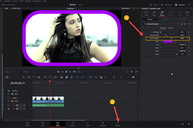 arrotondamento degli angoli su davinci resolve