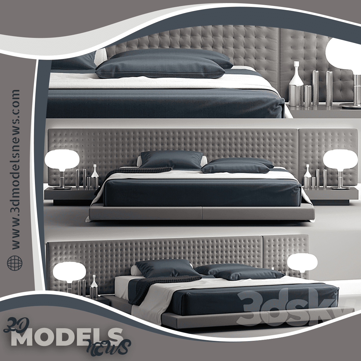 Full modern bed model with decoration