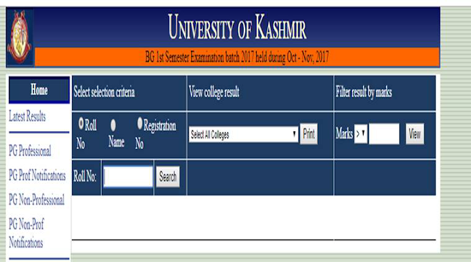 Kashmir University Evaluation Result 2022 1st/2nd/3rd/4th/5th/6th/ Sem @egov.uok.edu.in