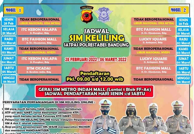 Jadwal Layanan SIM Keliling Polrestabes Bandung Bulan Maret 2022