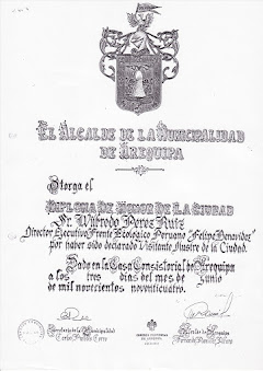 Diploma de la Municipalidad de Arequipa - Declaración de Visitante Ilustre - 1994.