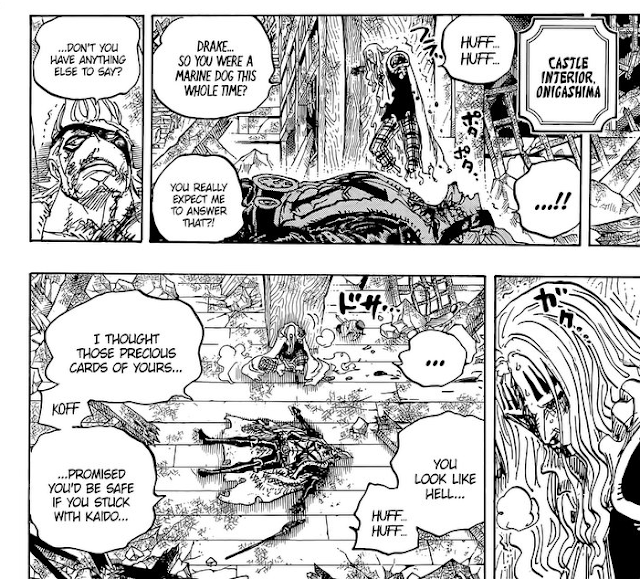 Review Manga One Piece Chapter 1052 Hawkins dan X-Drake yang terkapar