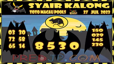 Prediksi Kalong Macau 3D Hari Ini JP 27 Juli 2023