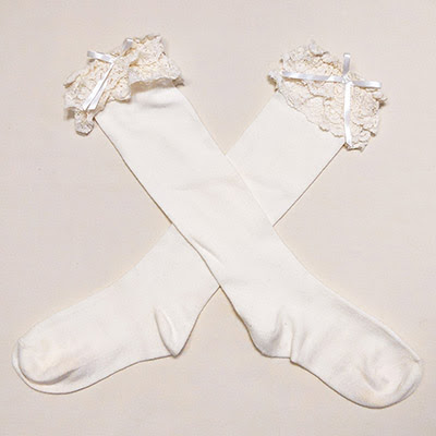 Cotton Blend Raschel Lace Knee Socks (2010) Ivory